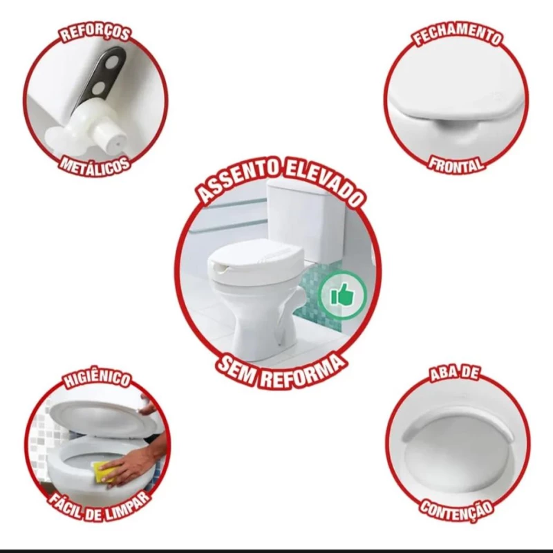 Assento Sanitário  Oval Elevado Soft 7,5cm