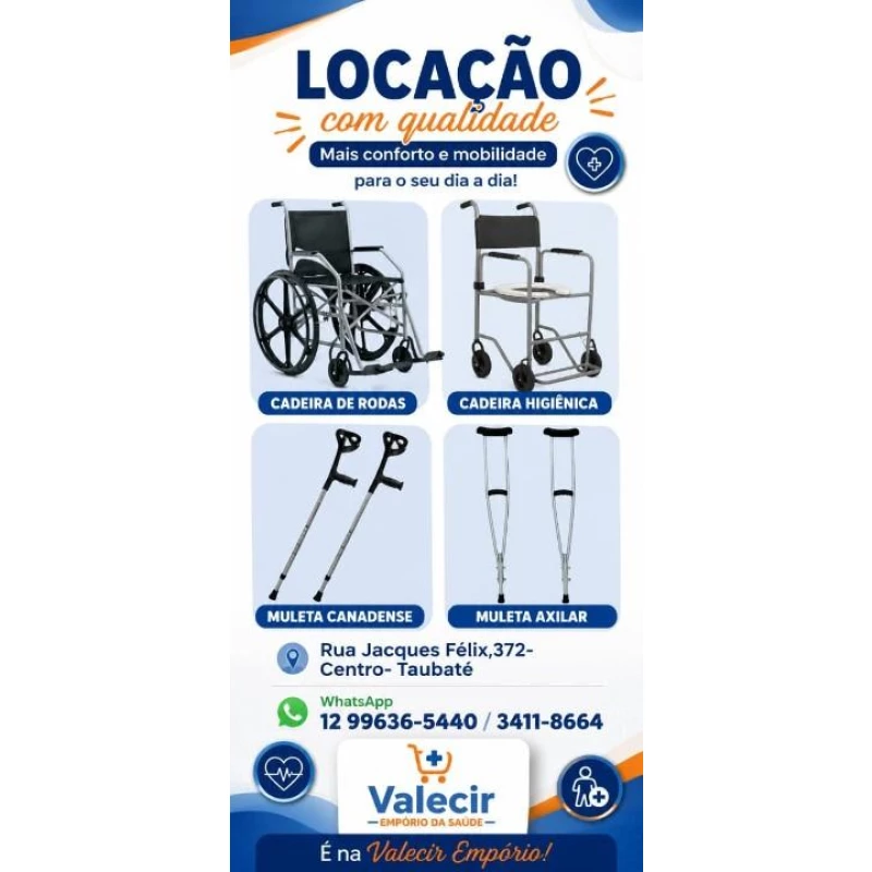 Aluguel de Cadeira de Rodas e de Banho, Muletas